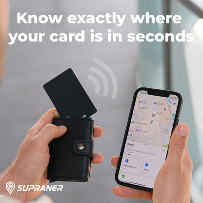 Tarjeta localizadora ultrafina recargable compatible con Apple Find My (iOS) y Google Find My Device (Android)