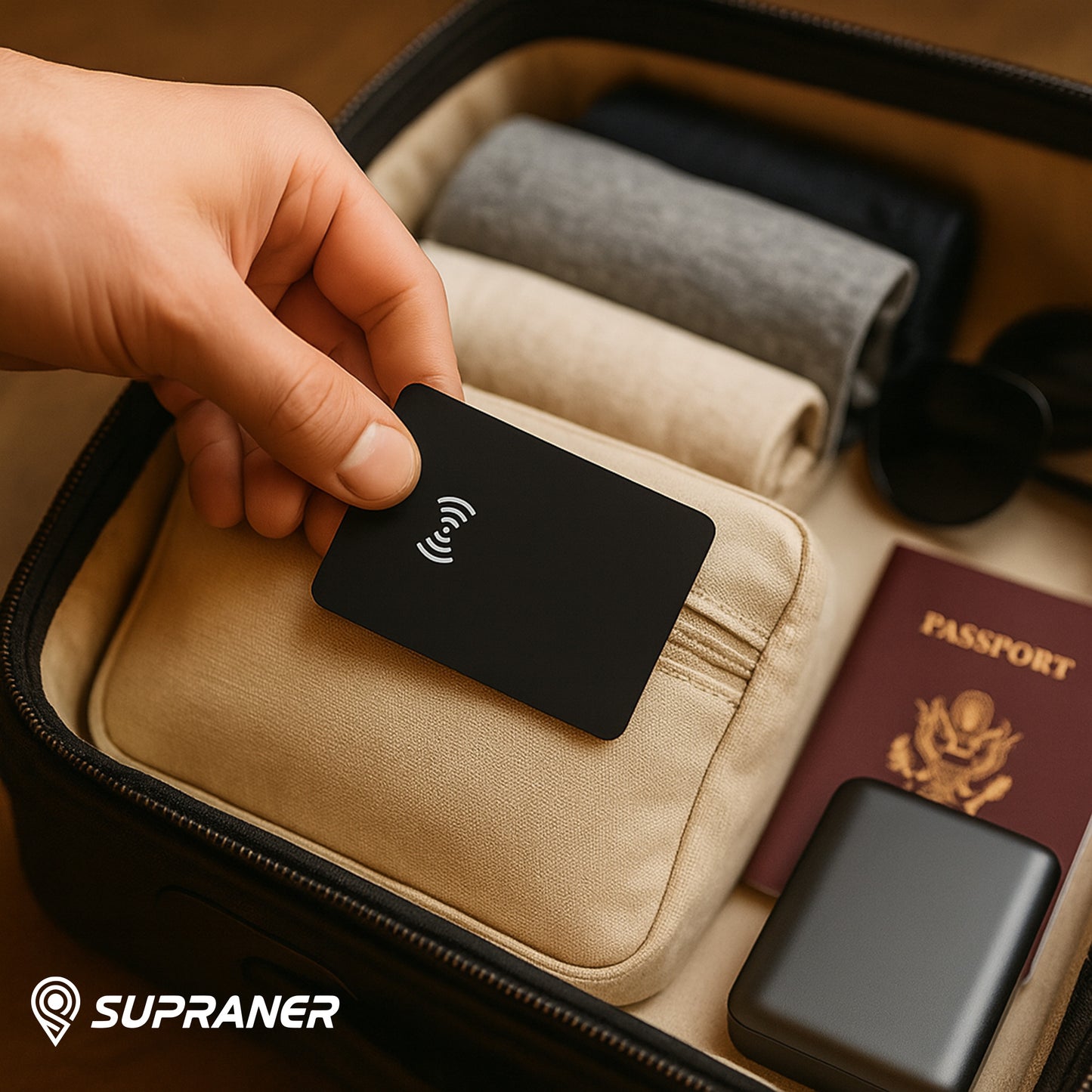 Tarjeta localizadora ultrafina recargable compatible con Apple Find My (iOS) y Google Find My Device (Android)