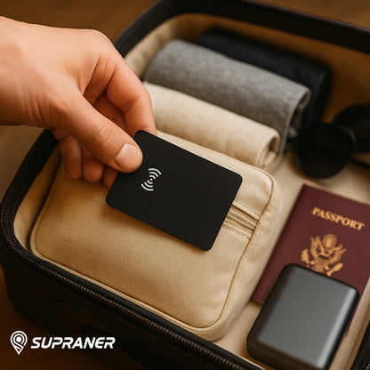 Tarjeta localizadora ultrafina recargable compatible con Apple Find My (iOS) y Google Find My Device (Android)